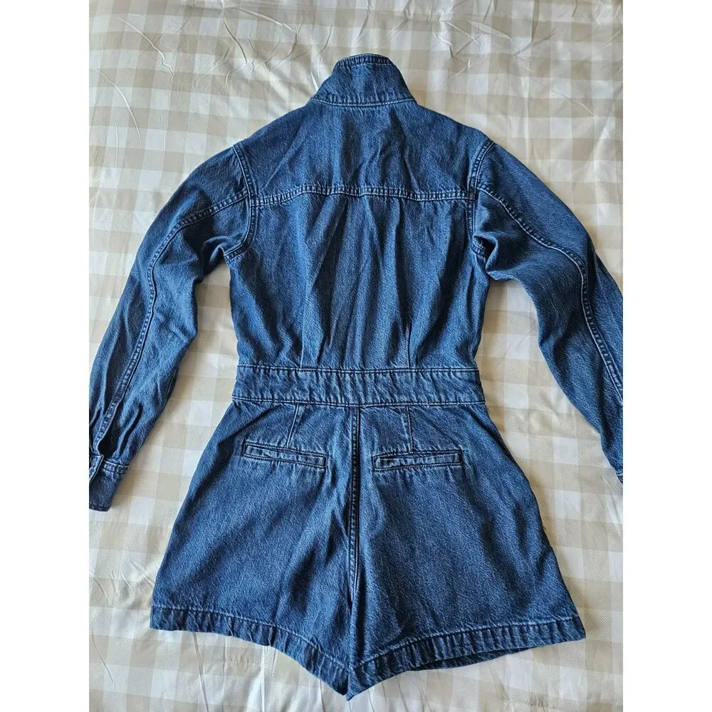 Universal Thread Women's Size 2 Long Sleeve Denim Romper Dark Wash